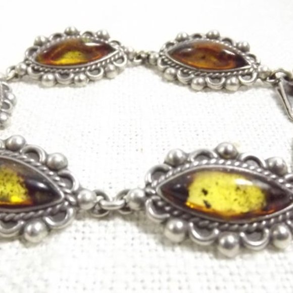 Vintage Amber Bracelet w/ Occlusions in 925 Silver - Picture 5 of 8